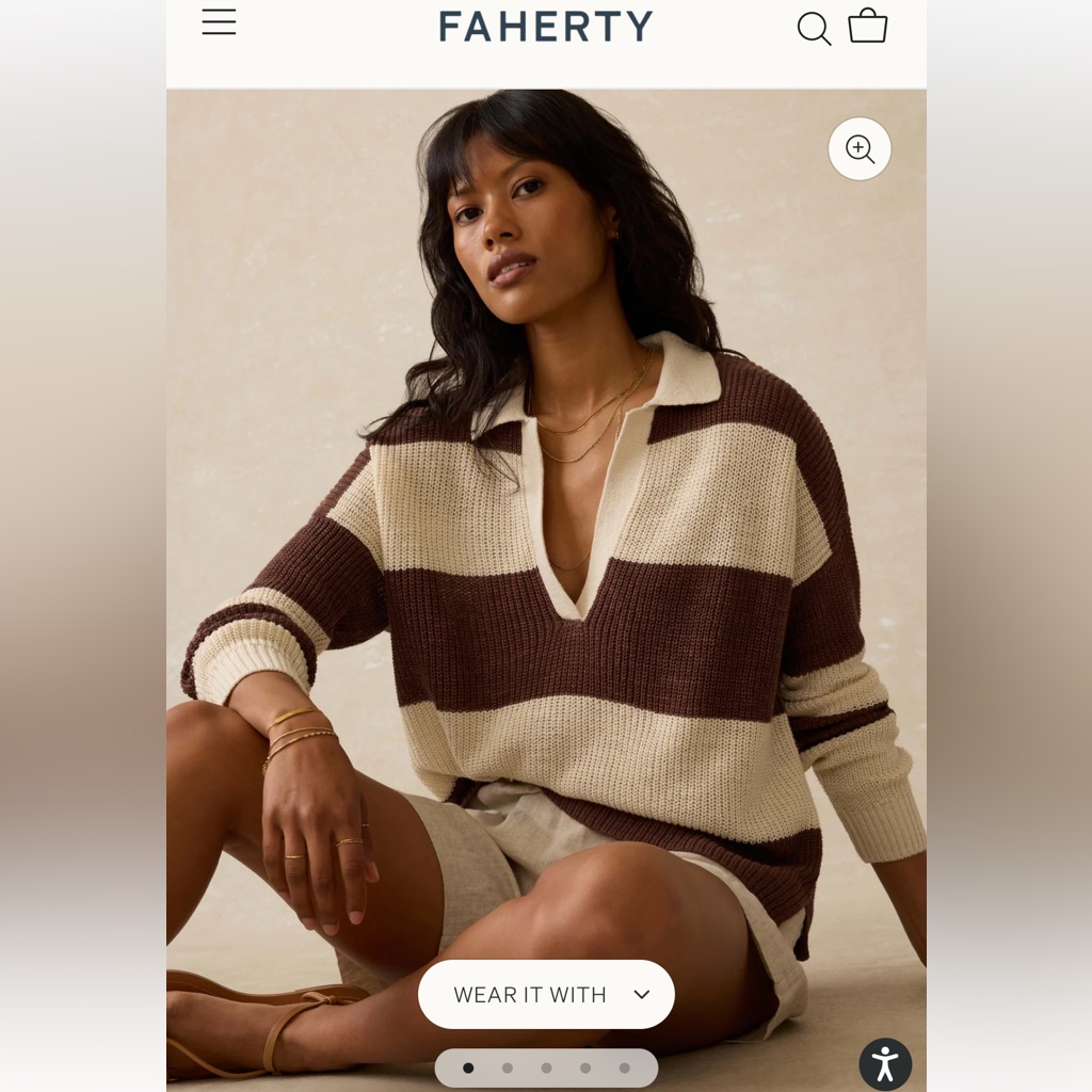 Faherty Women's Brown And Cream Striped Sweater